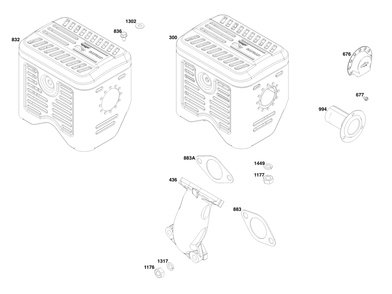 Exhaust Group Diagram and Parts List for 25V332-0006-F1 200000 - 399999 Briggs and Stratton Engine